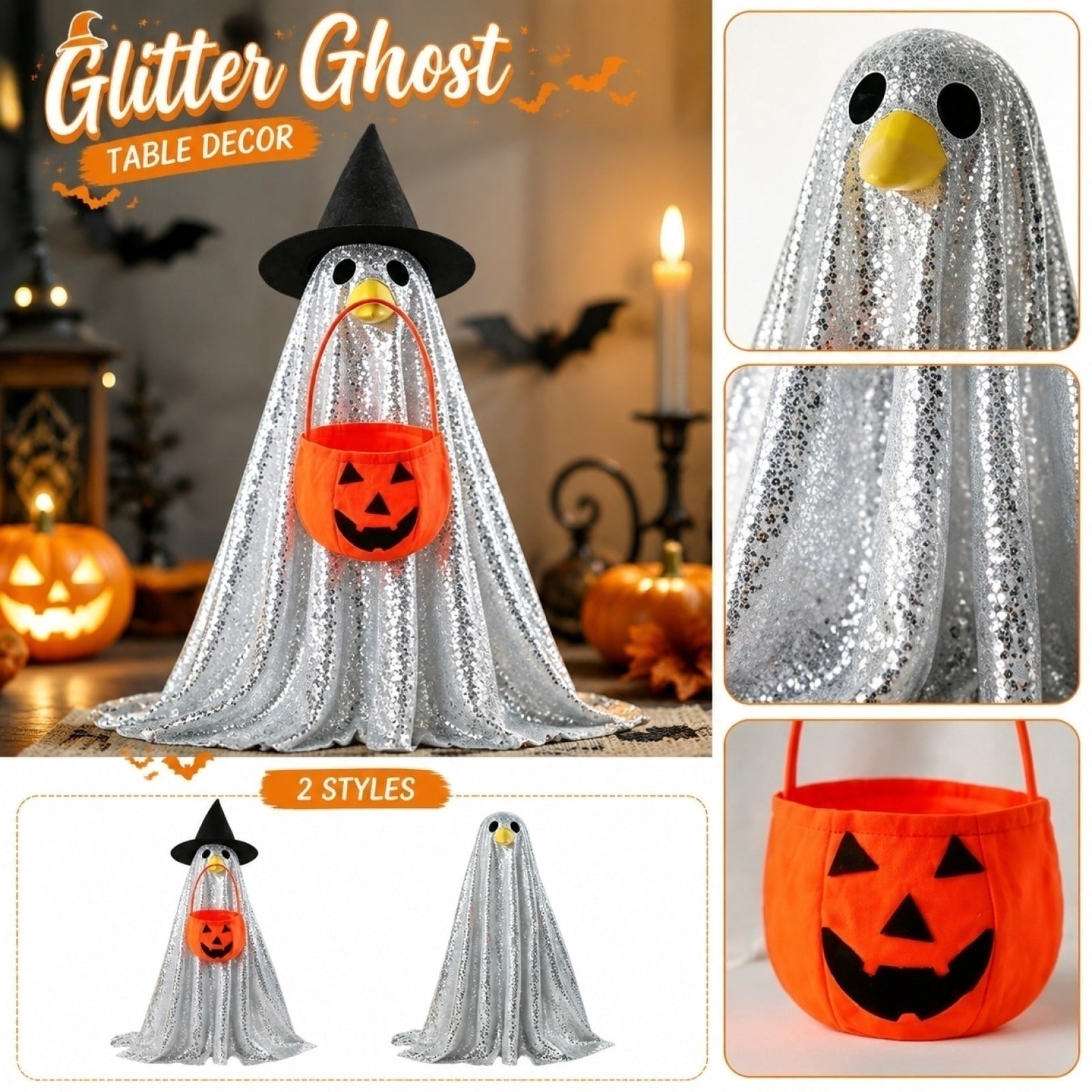 Bat Witch Hat Spiderweb Halloween Goose Clothes Fit 17/23In Cement Plastic Lawn Goose, Stylish Full Set for Outdoor Yard Patio Garden Seasonal Halloween Home Ornamental Arrangement