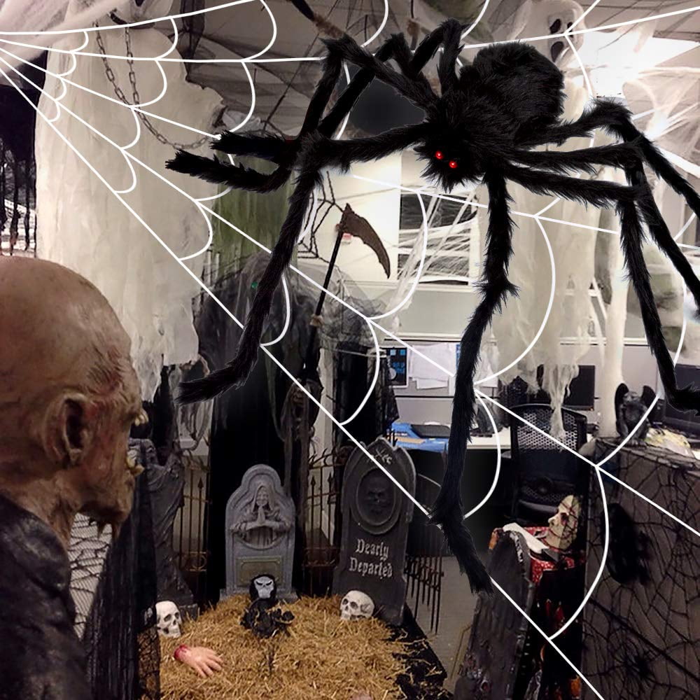 PayUSD Halloween Decoration, 275" Halloween Spider Web + 59" Giant Spider Fake Spider and 20 Pcs Little Spider Halloween Decor for Indoor Outdoor Yard Home Costumes Party Haunted House Decor