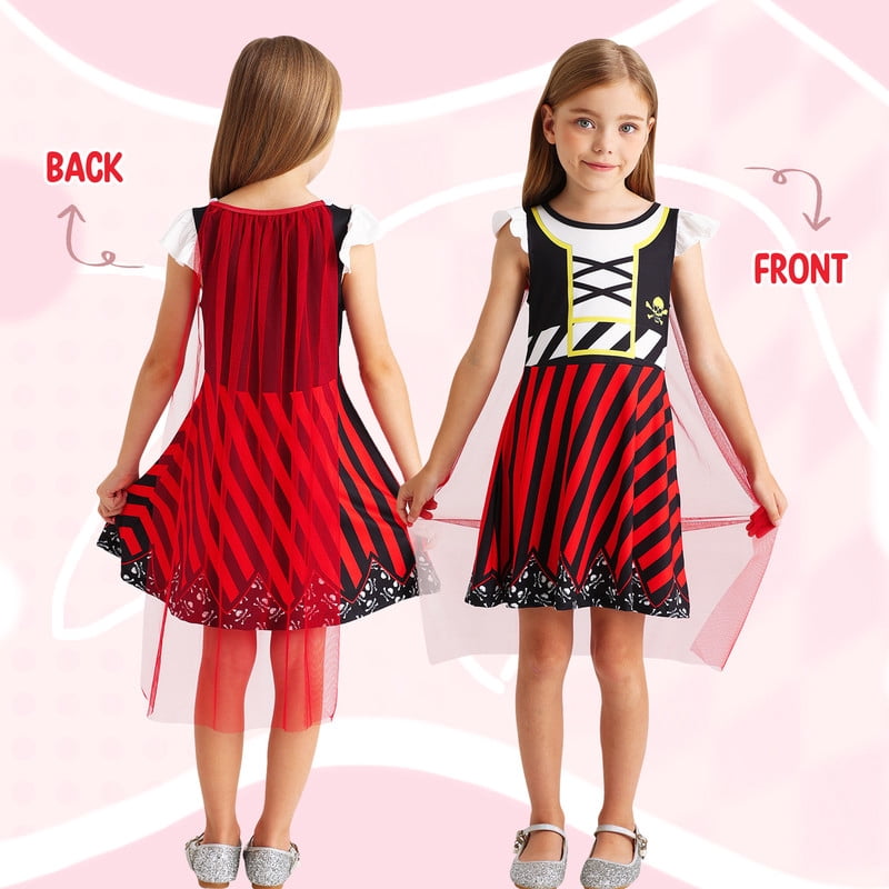 Benylion Girls Ice Princess Dress Halloween Cosplay Costumes With Tulle Cape Kids Birthday Party Dress up Outfit for 7-8 Years