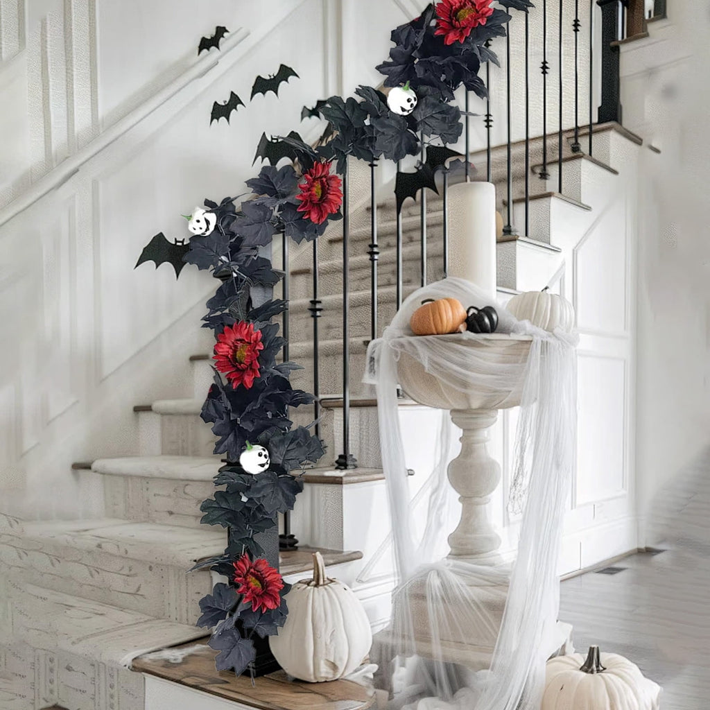 AZXY Halloween Decor, Halloween Indoor Decor, Halloween Tabletop, Artificial White Silk Rose Stems, Gothic Fake Floral Bouquet, Halloween Decorations for Home Table Party Decor