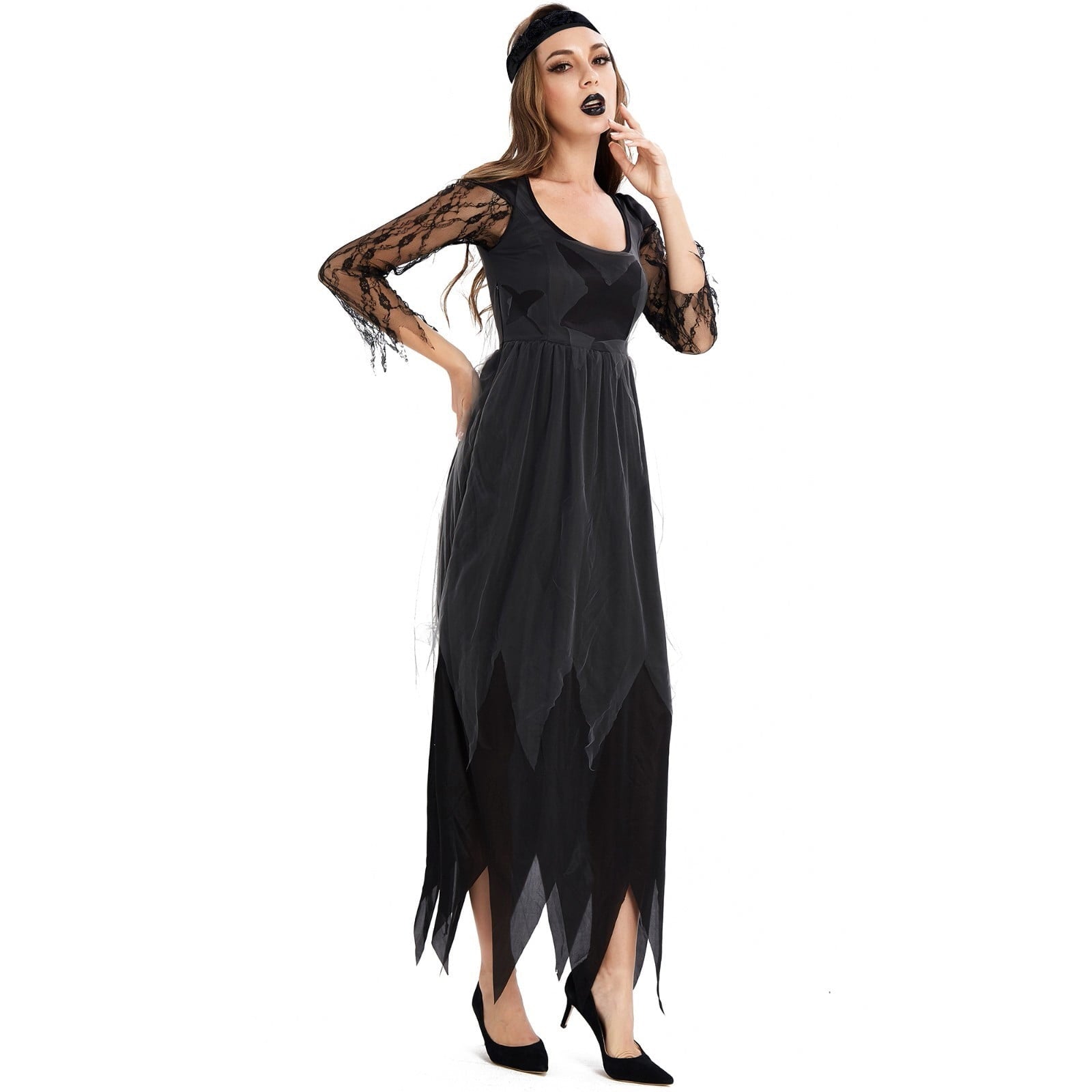 Halloween Witch Costume Women, Classic Retro Witch Costumes for Women Halloween Fancy Dress Witch Dress Black XXL