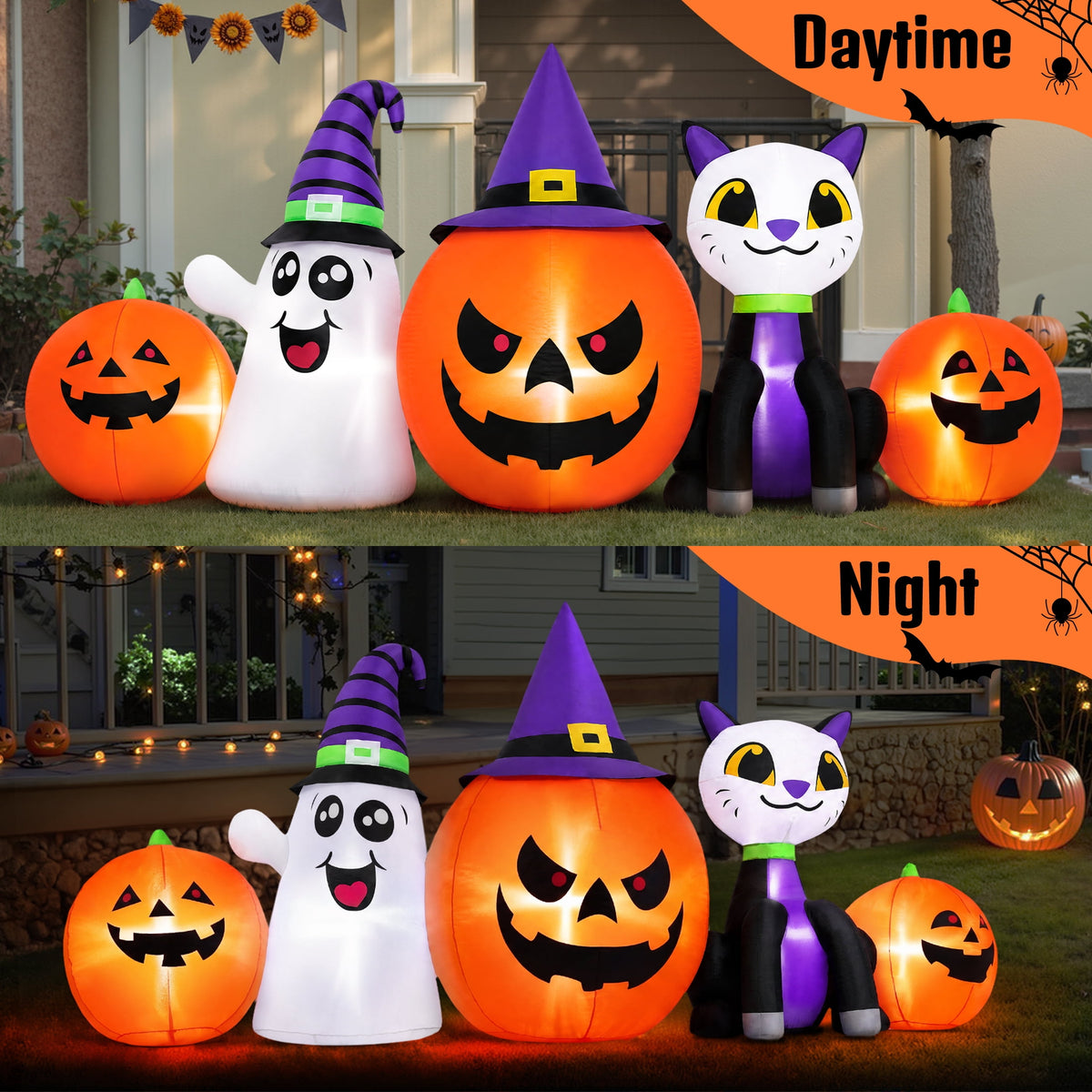 Firstness 8FT Halloween Inflatable Pumpkins Ghost Cat with Lights,Blow ups Outdoor Decorations for Yard