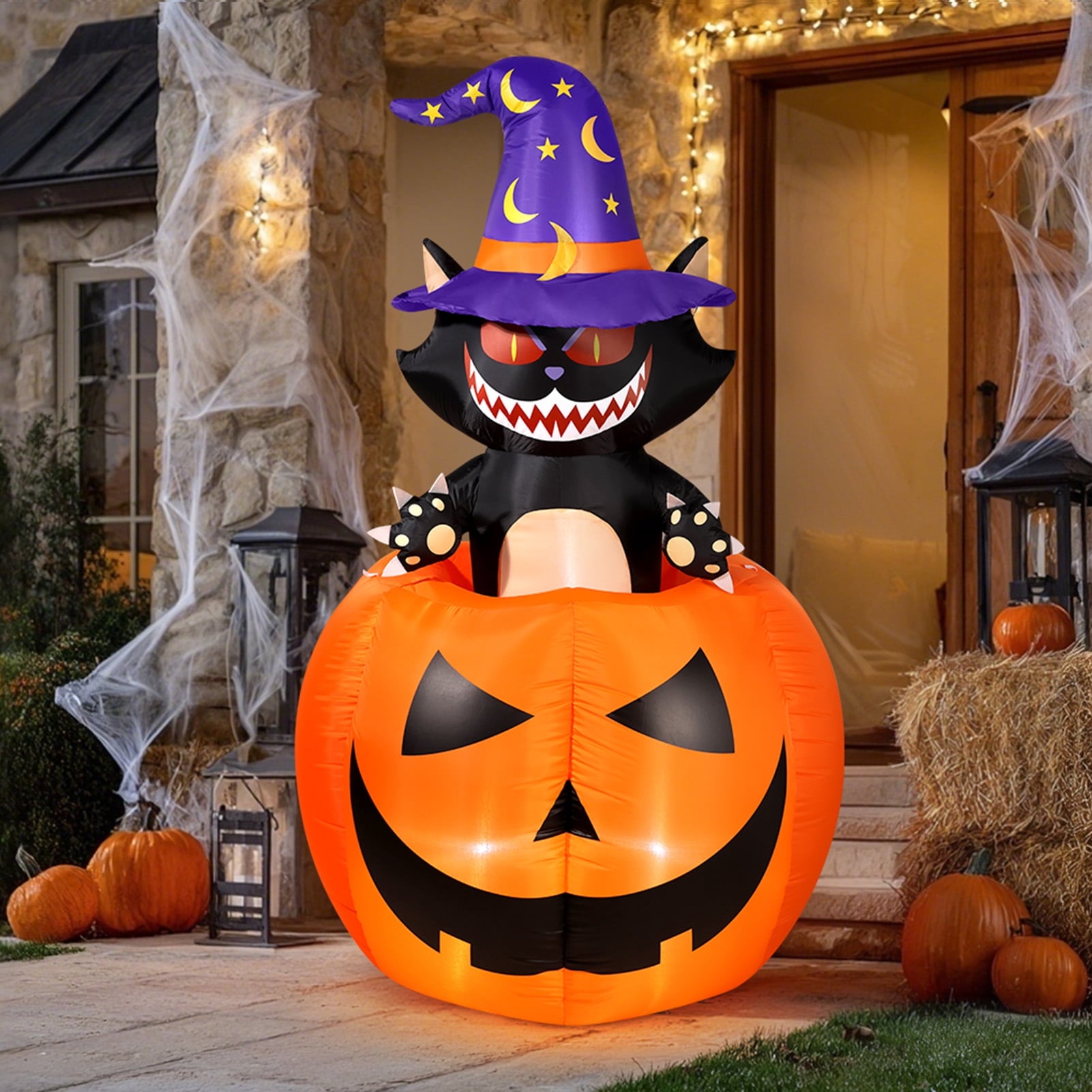 Ayieyill 6FT Halloween Inflatable Archway with Black Cat Pumpkin Design Outdoor Blow Up Yard Decoration for Lawn Garden Front Porch Halloween Party Decor