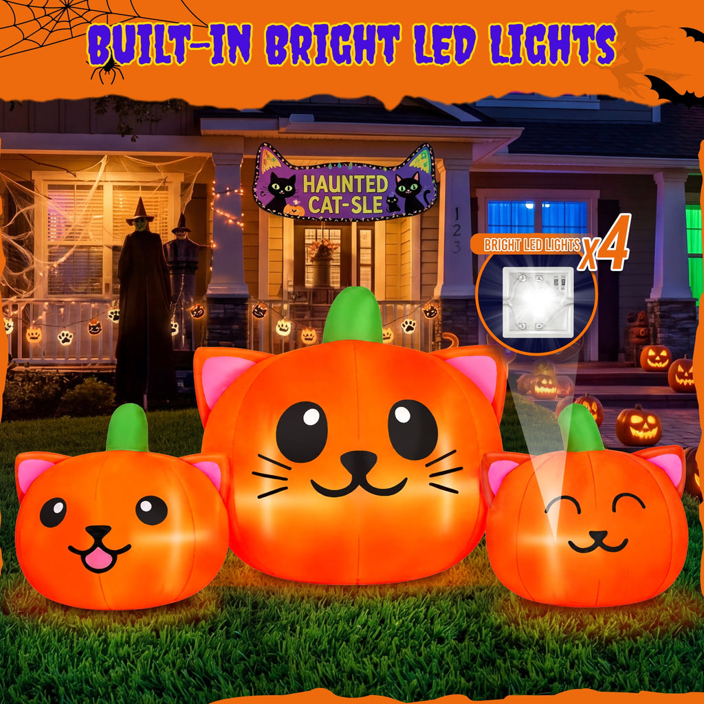 Firstness 6.2FT Halloween Inflatable Pumpkin Cat Outdoor Decorations, Halloween Blow Ups with Lights for Party, Yard