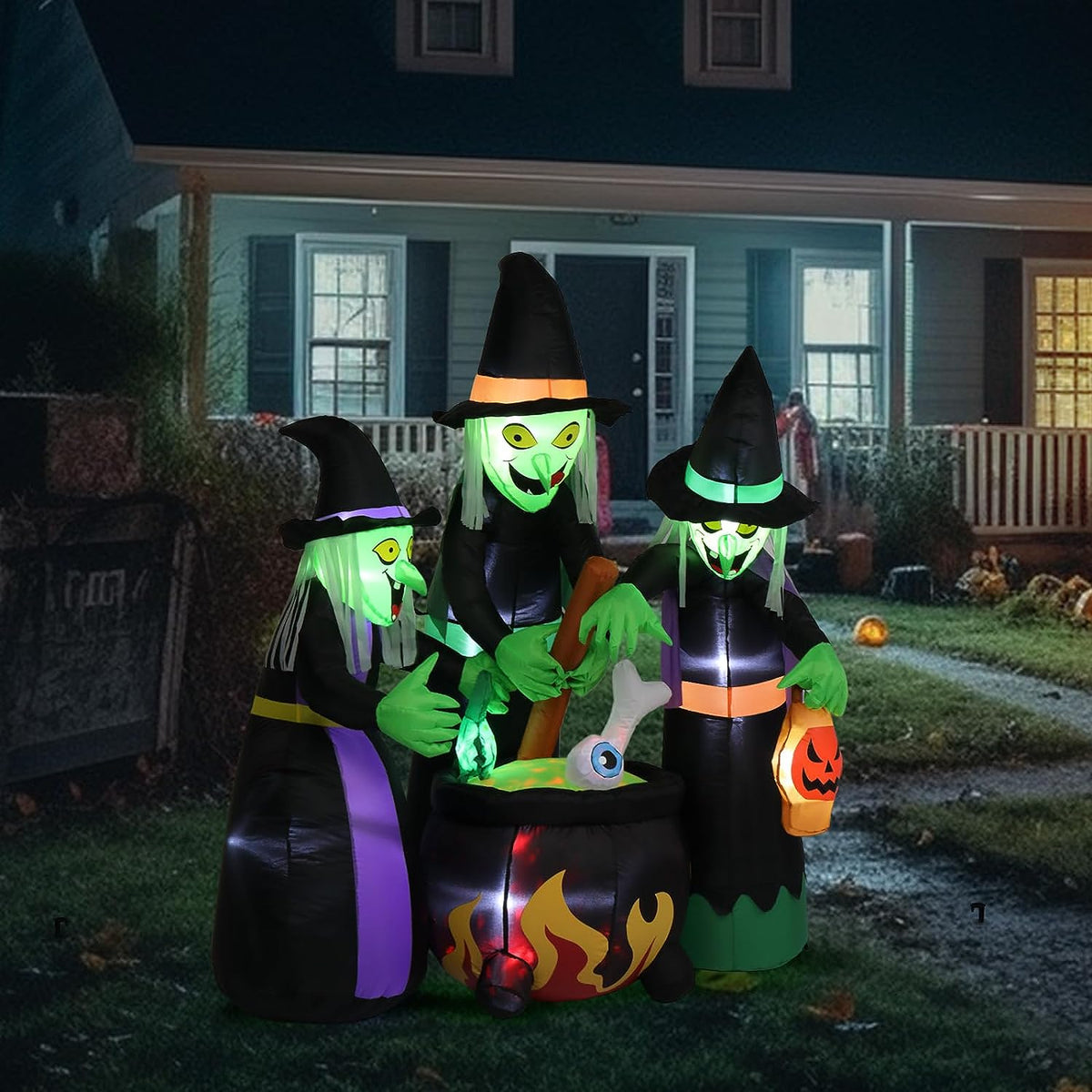 VINGLI 6FT High Halloween Inflatables Outdoor Decorations, Blow Up Scary 3 Witches Halloween Yard Decorations, Built-in LED Lights Décor for Indoor Home Party Garden Lawn Store