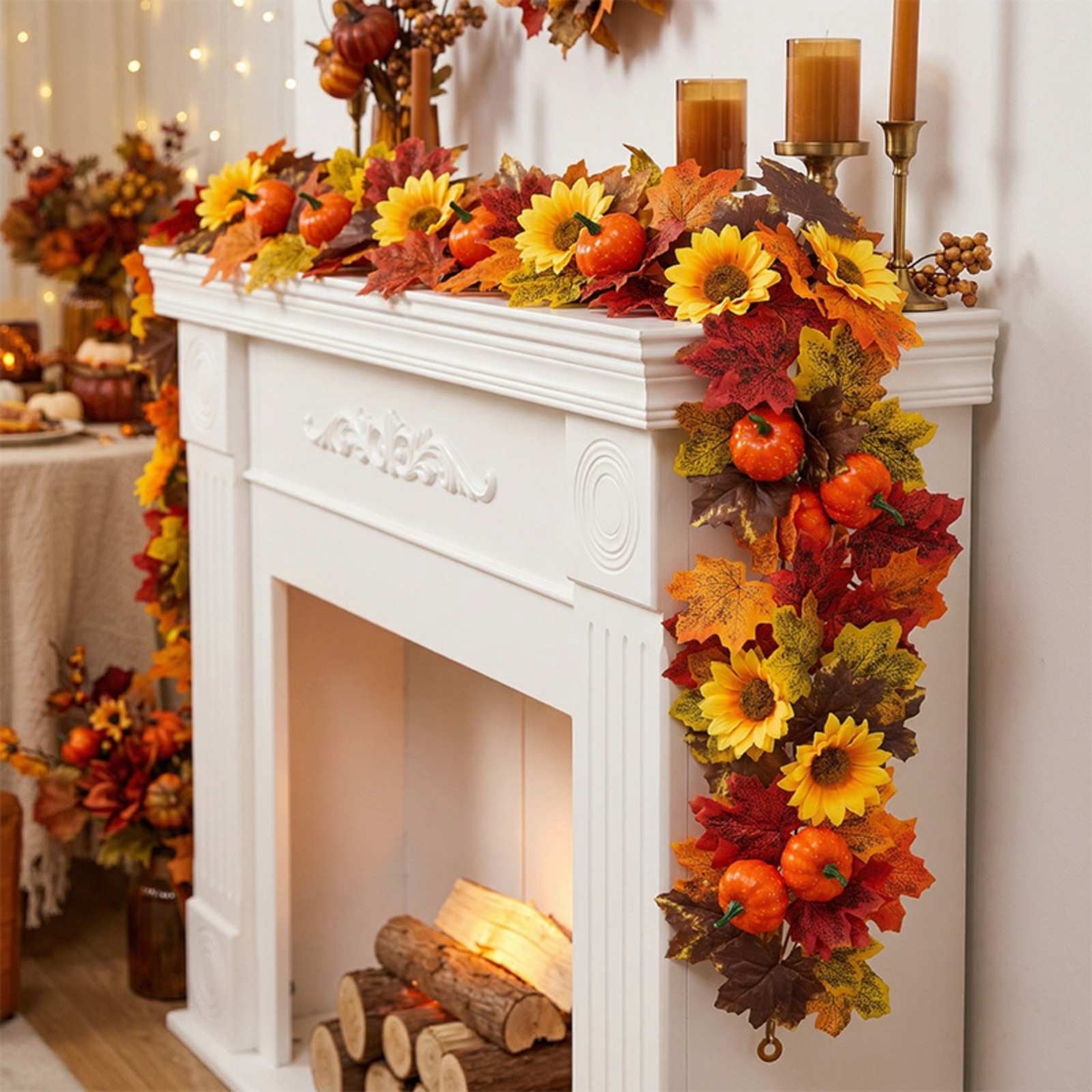 SCNOR Artificial Fall Oak Leaves 2-Pack, Faux Autumn Stems for Vase, Thanksgiving Halloween Table Decor