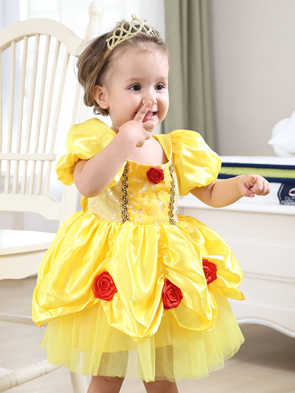 WIBACKER Infant Baby Girl Princess Dress Toddler Yellow Ball Gown Fancy Costume for Birthday Halloween Christmas Party