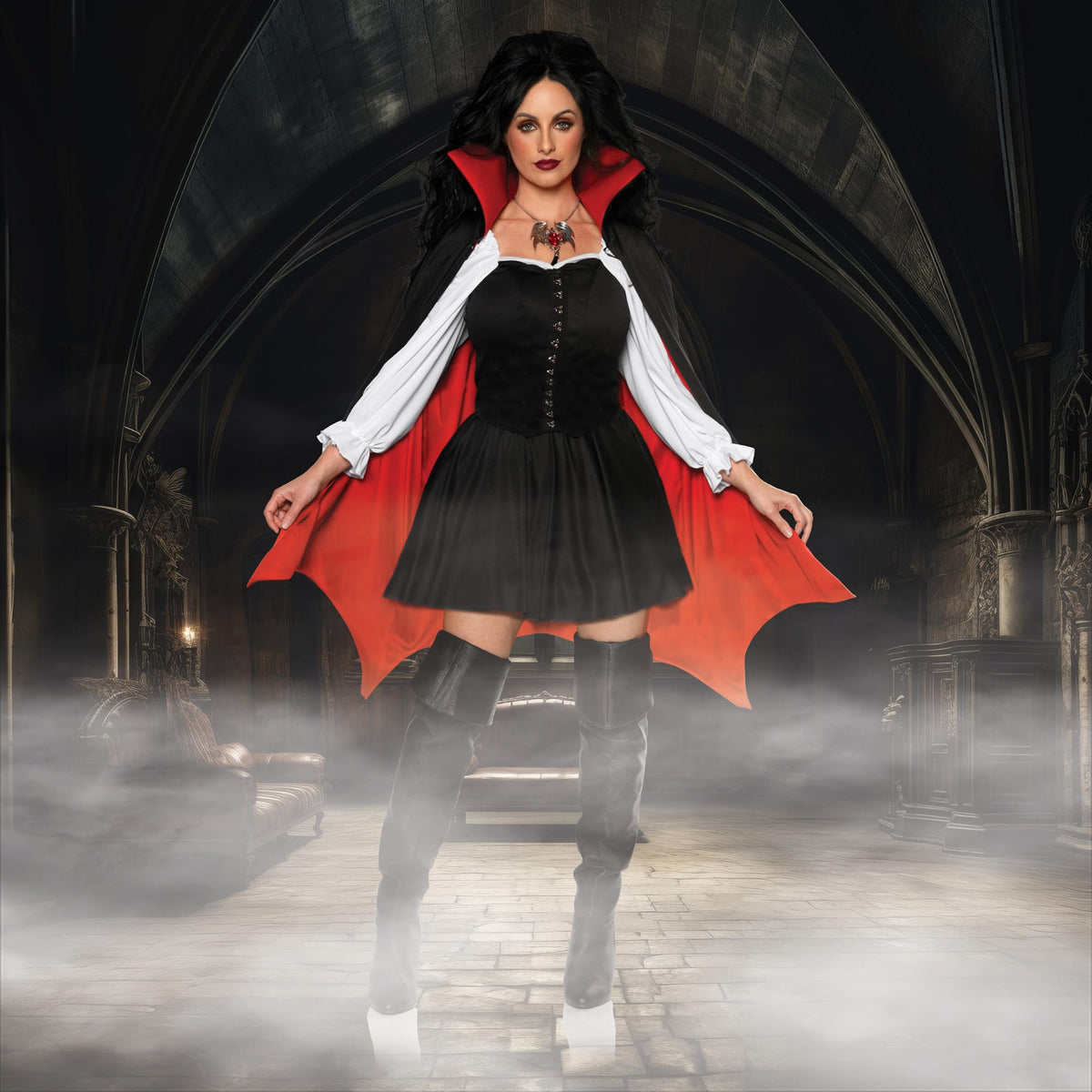 UNDERWRAPS Womens Vampire Mini Dress - Womens Vampire Cosplay, Sexy Womens Halloween Vampire Dracula Costume, Vampire Costume for Women
