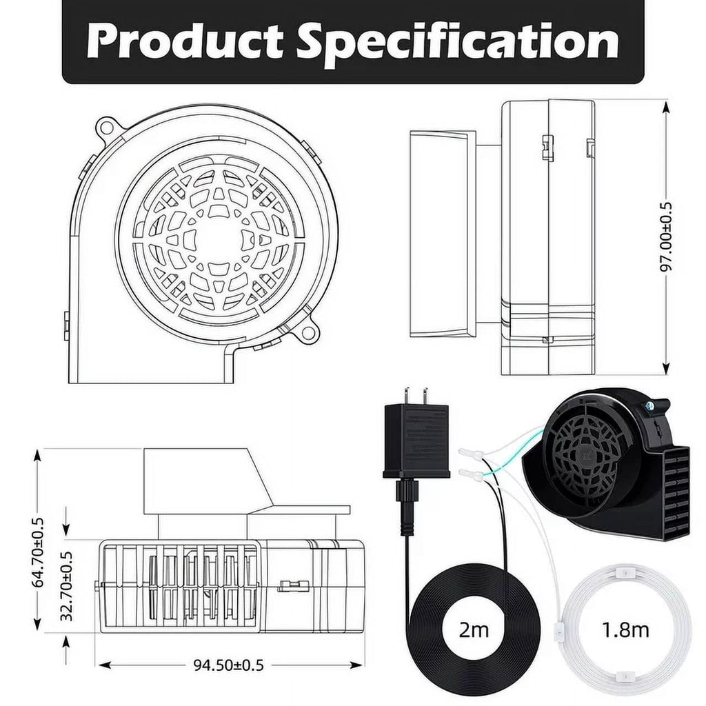 2 Pack Inflatable Air Blower Replacement, Air Fan Blower Motor for Halloween Christmas Airblown Inflatables, for Garden Yard Holiday Decor, 12V/ 1.0A Adapter