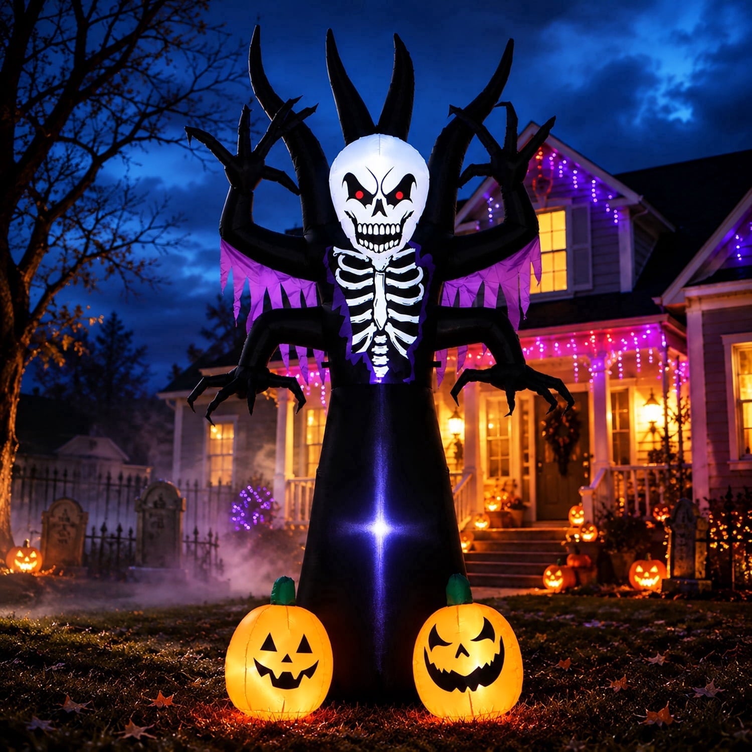 Toiyjofe 6ft Halloween Inflatable Black Cat with Jack-o'-Lantern & LED Lights, Trick-or-Treat Yard Decoration with Witch Hat for Outdoor Lawn & Porch
