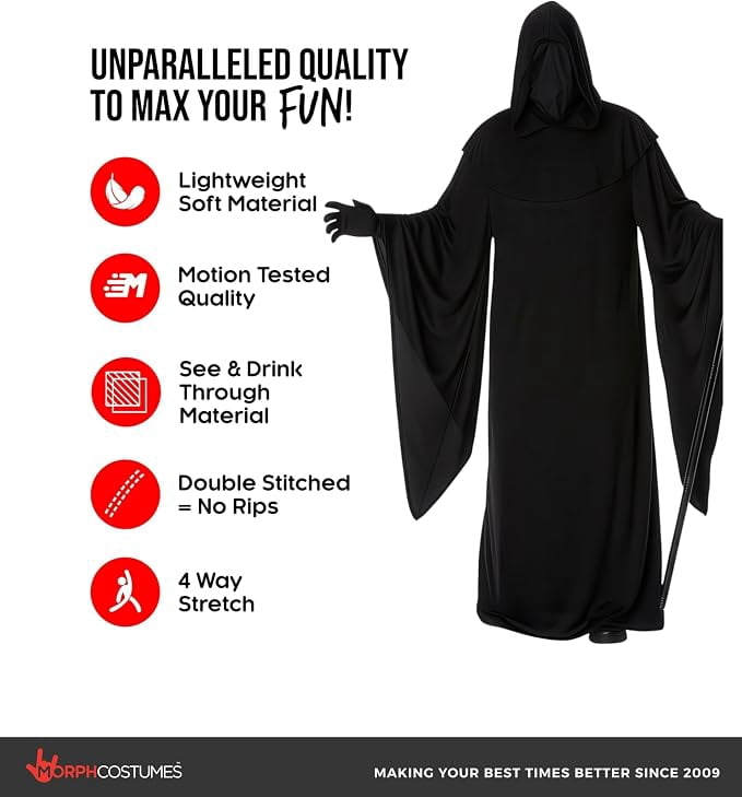 Morph Mens Grim Reaper Costume Adult Scary Death Robe & Gloves Halloween Halloween Black L
