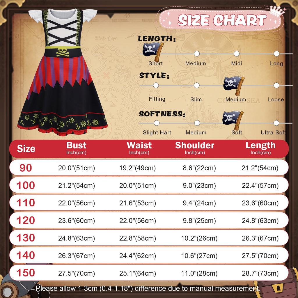 Benylion Girls Pirate Costume for Kids Halloween Party Dress Up Toddler Pirate Christmas Cosplay Outfit with Accessories for 5-6 Years