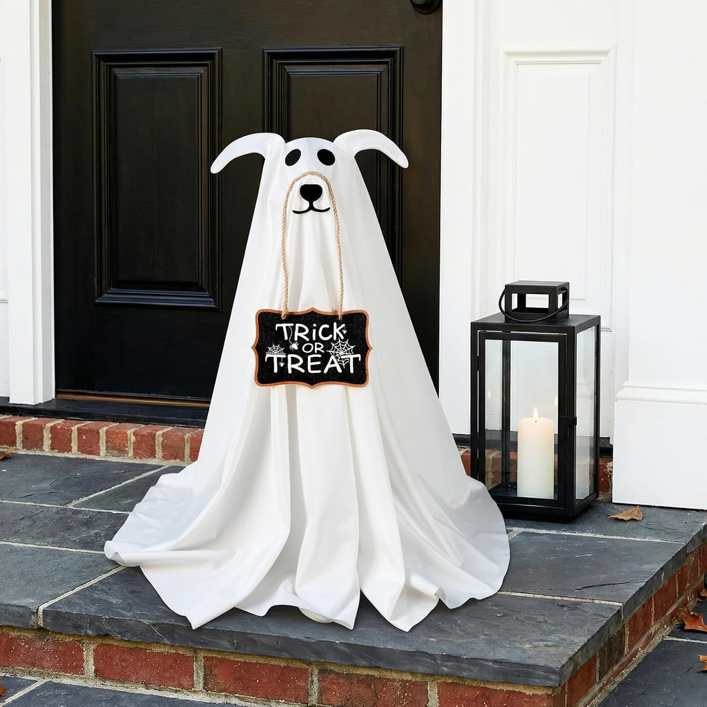 Halloween Decorations, 2 Pack 2.3 FT Light-Up Spooky Ghost Dog with 2 Sign | Halloween Ghost Dog Decorations Outdoor, Halloween Decorations Indoor, Remote Control Ghost Decor for Porch Yard Lawn Home