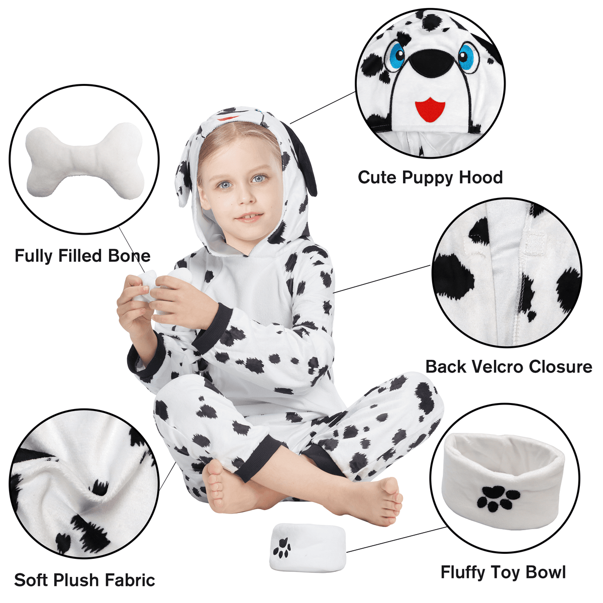 Kids 101 Day of School Dalmatian Costume, Spotted Dog Jumpsuit Puppy Outfit for Boys Girls 3-4T