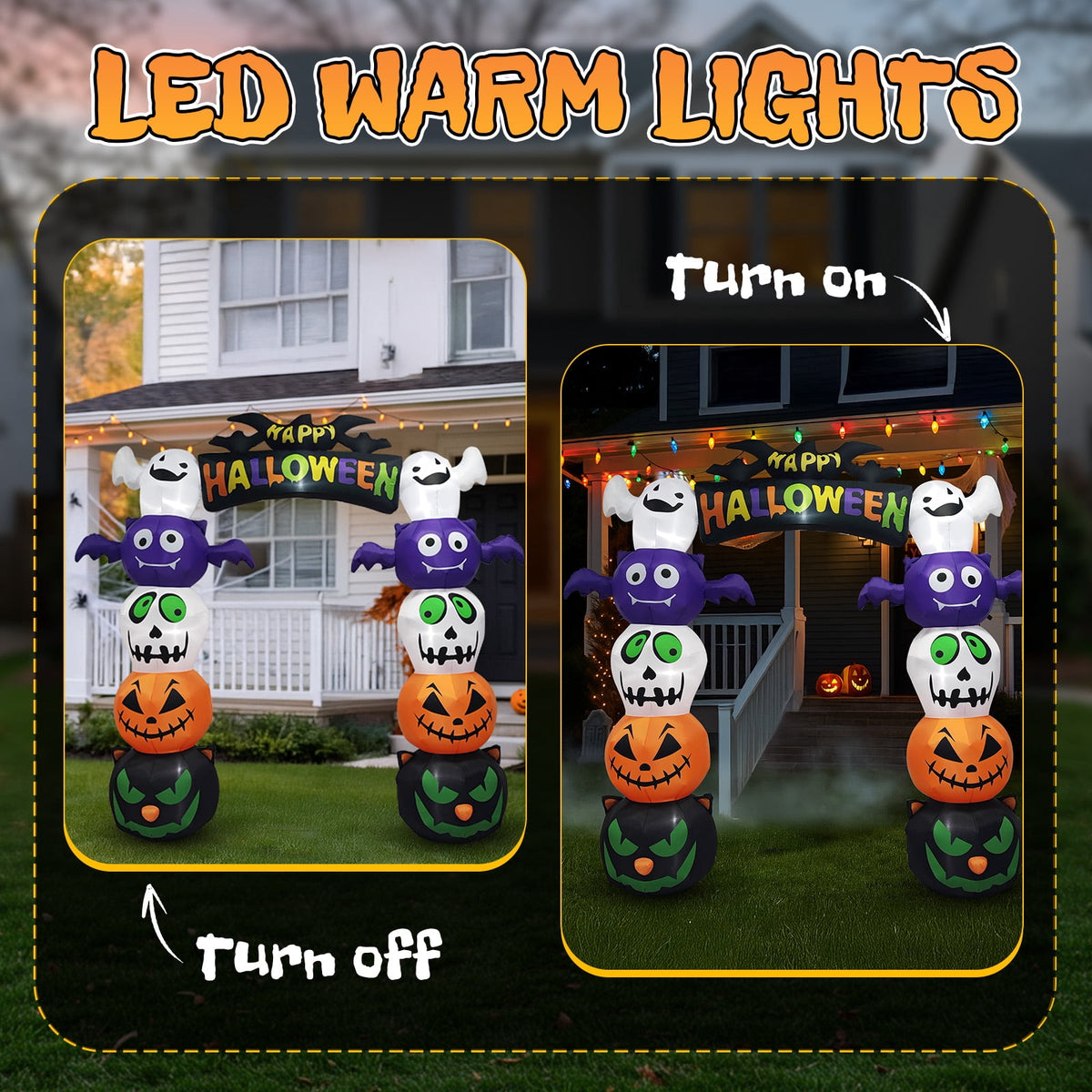 8FT Long Halloween Inflatables Pumpkins Eyeball Candy Outdoor Decorations, Blow Up Yard Decoration with Built-in LEDs Lighted for Lawn Garden Outside Indoor Decor