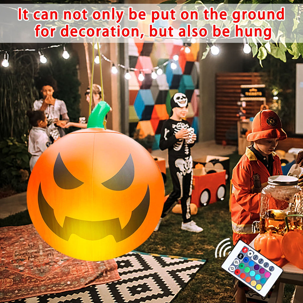 Sruoe Halloween Remote Control Luminous Inflatable Lantern Ball, 23.58In LED Color Changing Inflatable Ball Ornament for Patio Wall Tree Indoor Outdoor Party Decoration Halloween Inflatables