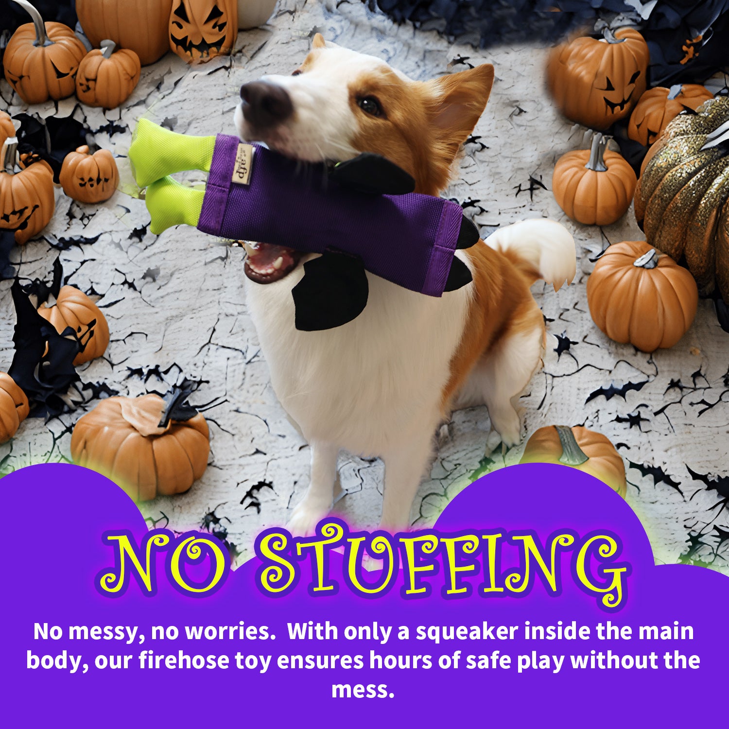All For Paws Halloween 4-Pack Dog Toy Set - Gift Box Includes Dog Lick Mat, Puppy Squeaky Firehose Toy, Latex Dog Chew Toy & Dog Treat Dispenser