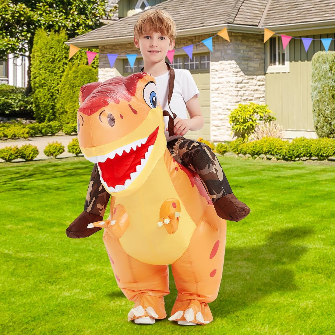 COMIN Kids Dinosaur Inflatable Costume Riding on Dinosaur Costume, Funny Child Inflatable Costume for Boys Girls Party Cosplay
