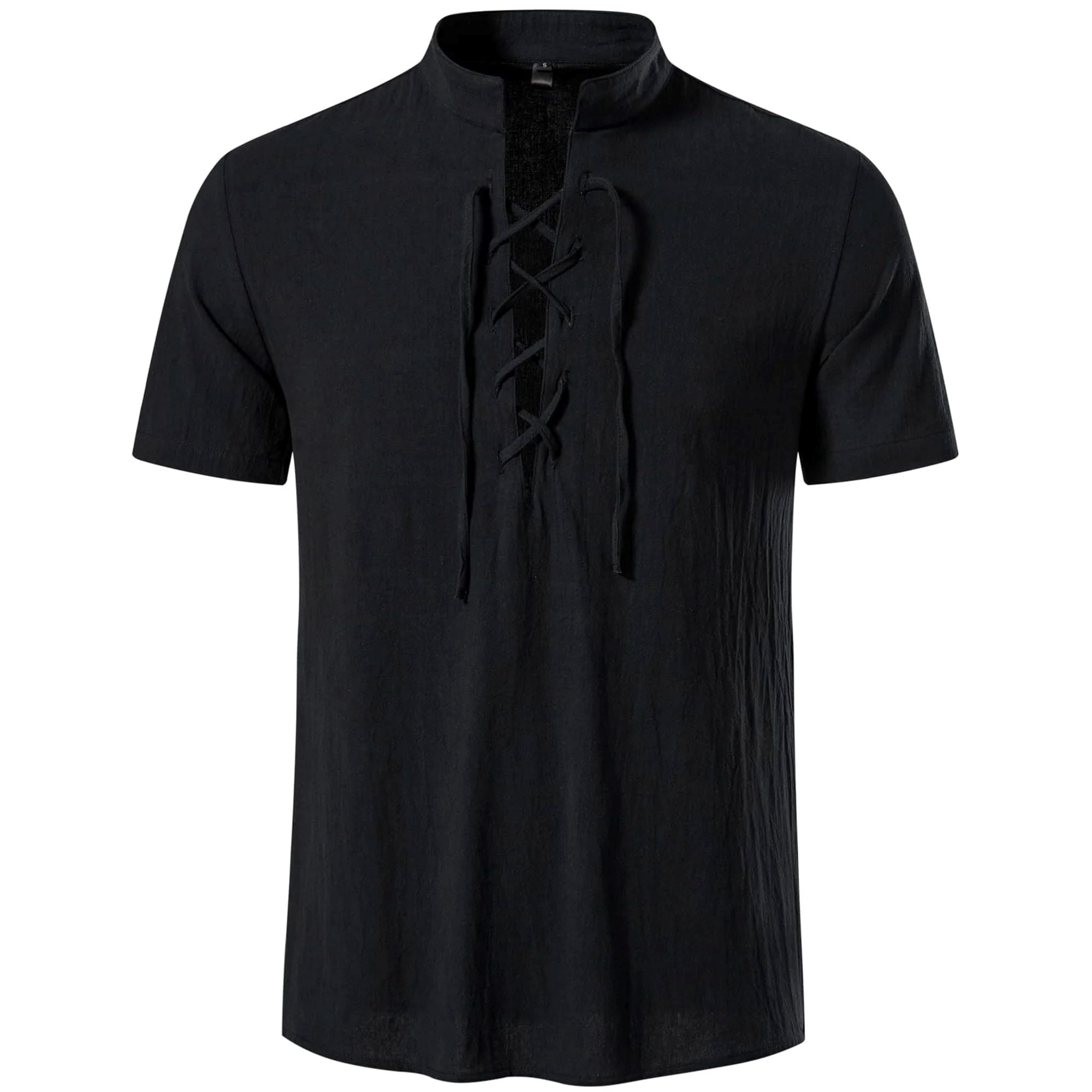 HAOMEILI Men's Short Sleeve Shirts Retro Style Lace up for Medieval,Viking,Hippie Halloween Cosplay Pirate Renaissance Costume