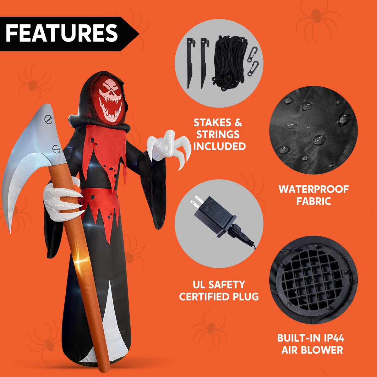 Joyfy 12 FT Halloween Inflatable Giant Grim Reaper Decoration with Built-in LEDs,Grim Reaper with Scythe Halloween Decorations Outdoor Blow Up Yard Lawn Decoration