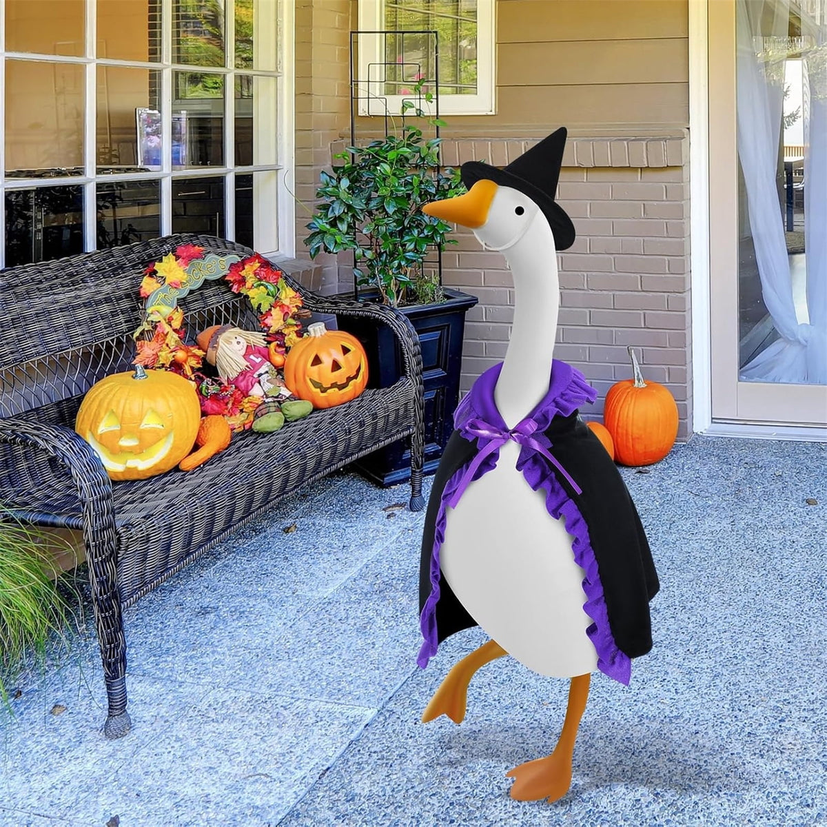 Bat Witch Hat Spiderweb Halloween Goose Clothes Fit 17/23In Cement Plastic Lawn Goose, Stylish Full Set for Outdoor Yard Patio Garden Seasonal Halloween Home Ornamental Arrangement