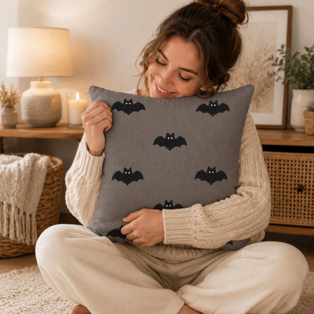 Yeciiwht Halloween Throw Pillow Cover – 18*18inch Embroidered Linen Cushion Case with Ghost, Mummy & Bat Designs, Invisible Zipper, Machine Washable