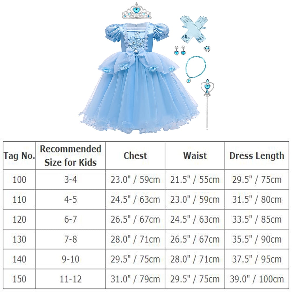 IBTOM CASTLE Little Girls Princess Halloween Cosplay Outfits for Kids Party Fancy Dress up Long Evening Gown 4-5 Years Cinderella Blue
