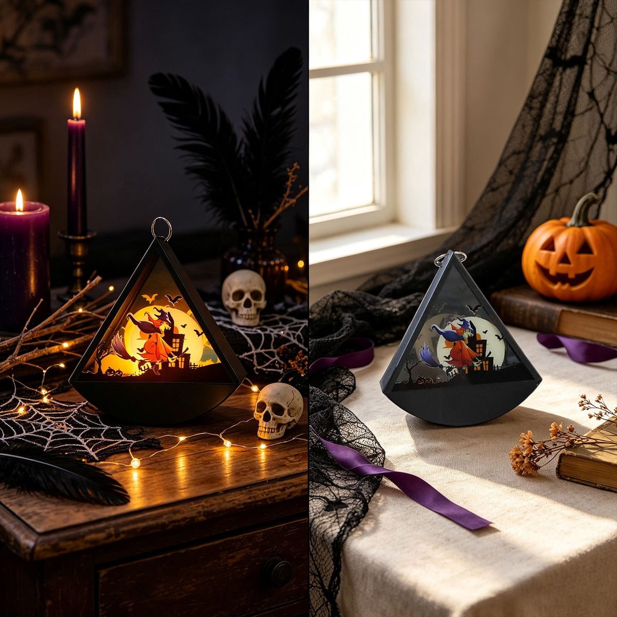 Cheapark Halloween Lanterns Decorations, Battery Operated Black Pumpkin Witch Lanterns, Flickering Light For Indoor Party Home Decor
