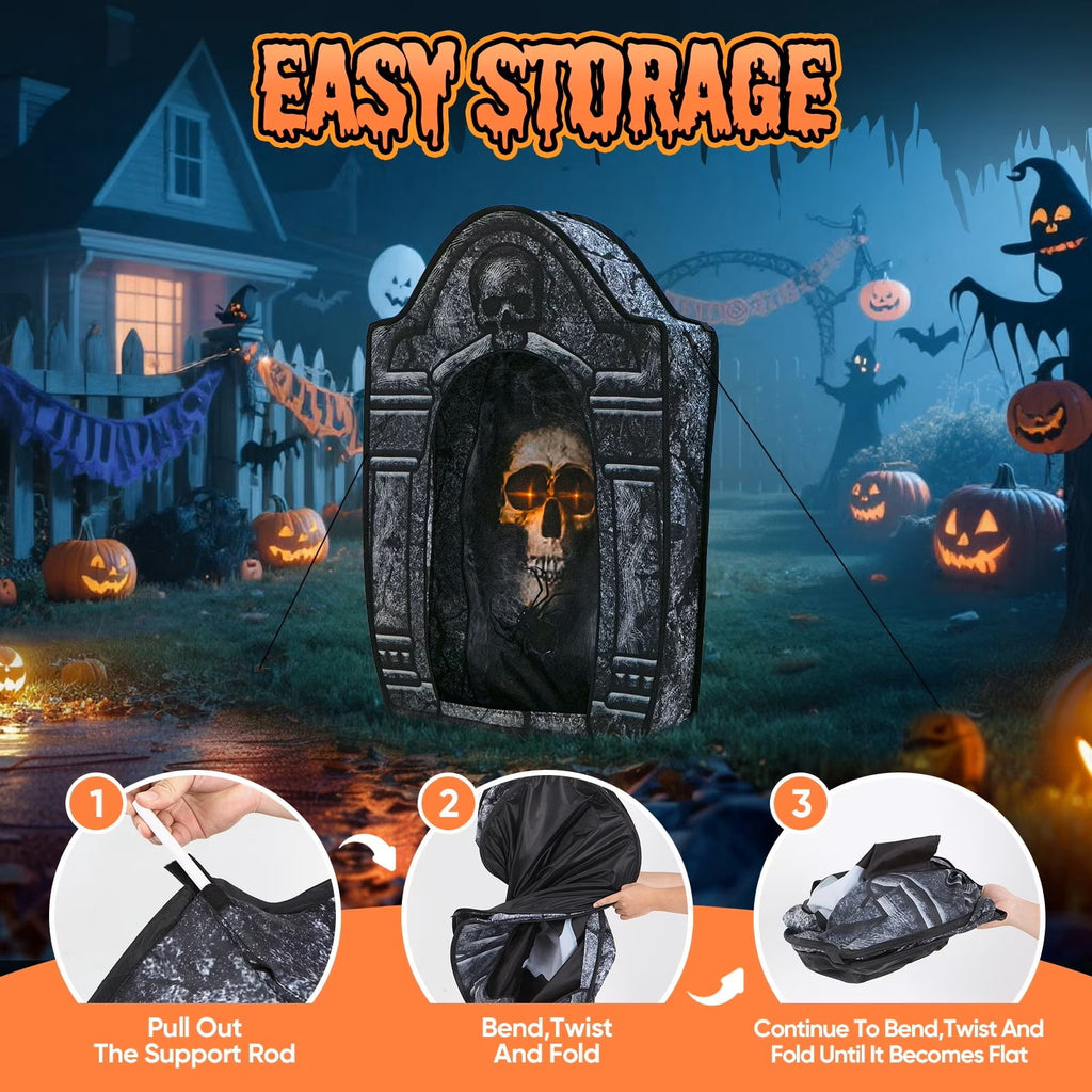 Wondiair 41" Halloween Tombstone with Lighted Skeleton, Outdoor Halloween Graveyard Decoration for Yard, Lawn, Porch & Haunted House