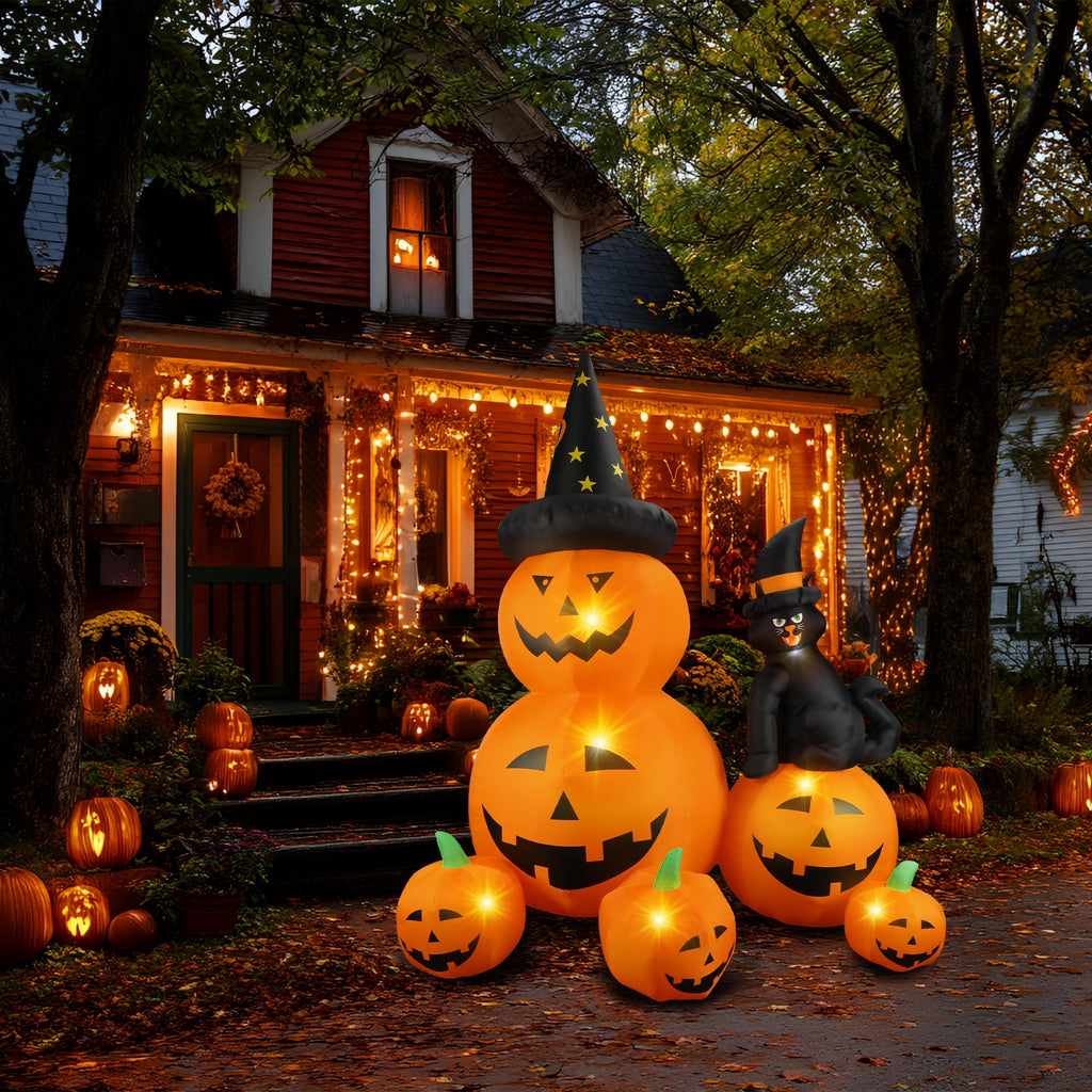MAGOTAN 5 FT Halloween Inflatables Cape Pumpkin Outdoor Decorations Cape Pumpkin Halloween Inflatable Blow Up Halloween Cape Pumpkin Decoration Build-in LED Lights