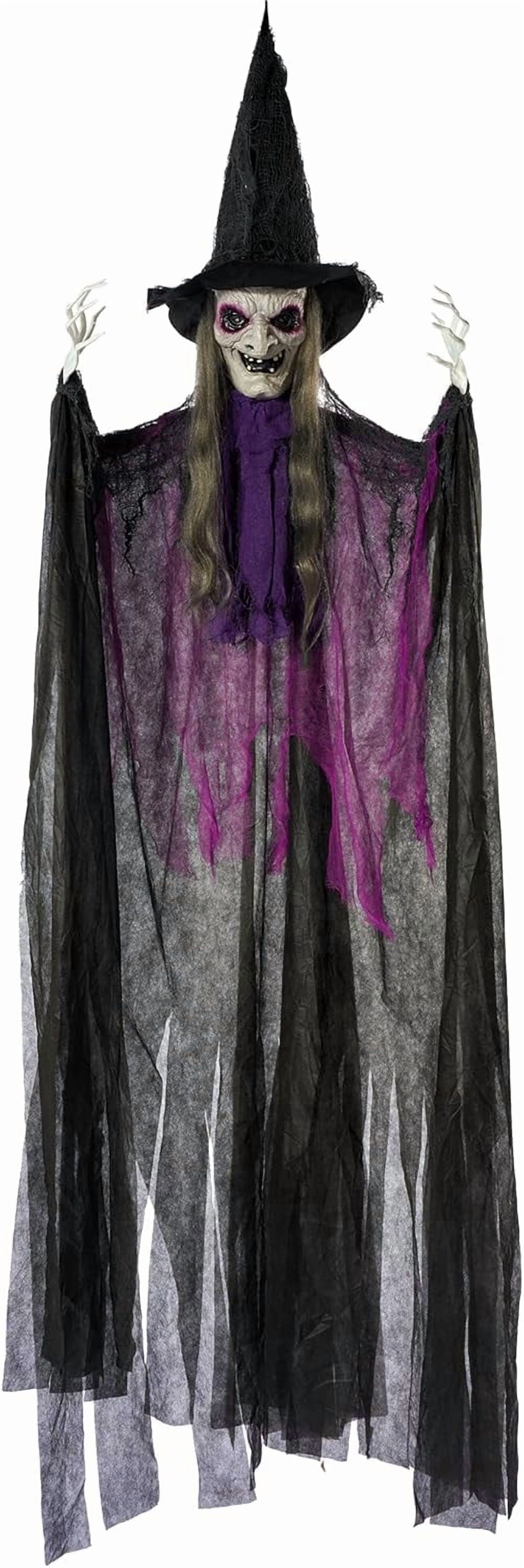 Joyfy 6ft Halloween Witch Decoration,Outdoor Scary Halloween Animatronic Hanging Witch with Light Up Eyes and Sound Decoration for Halloween Outdoor