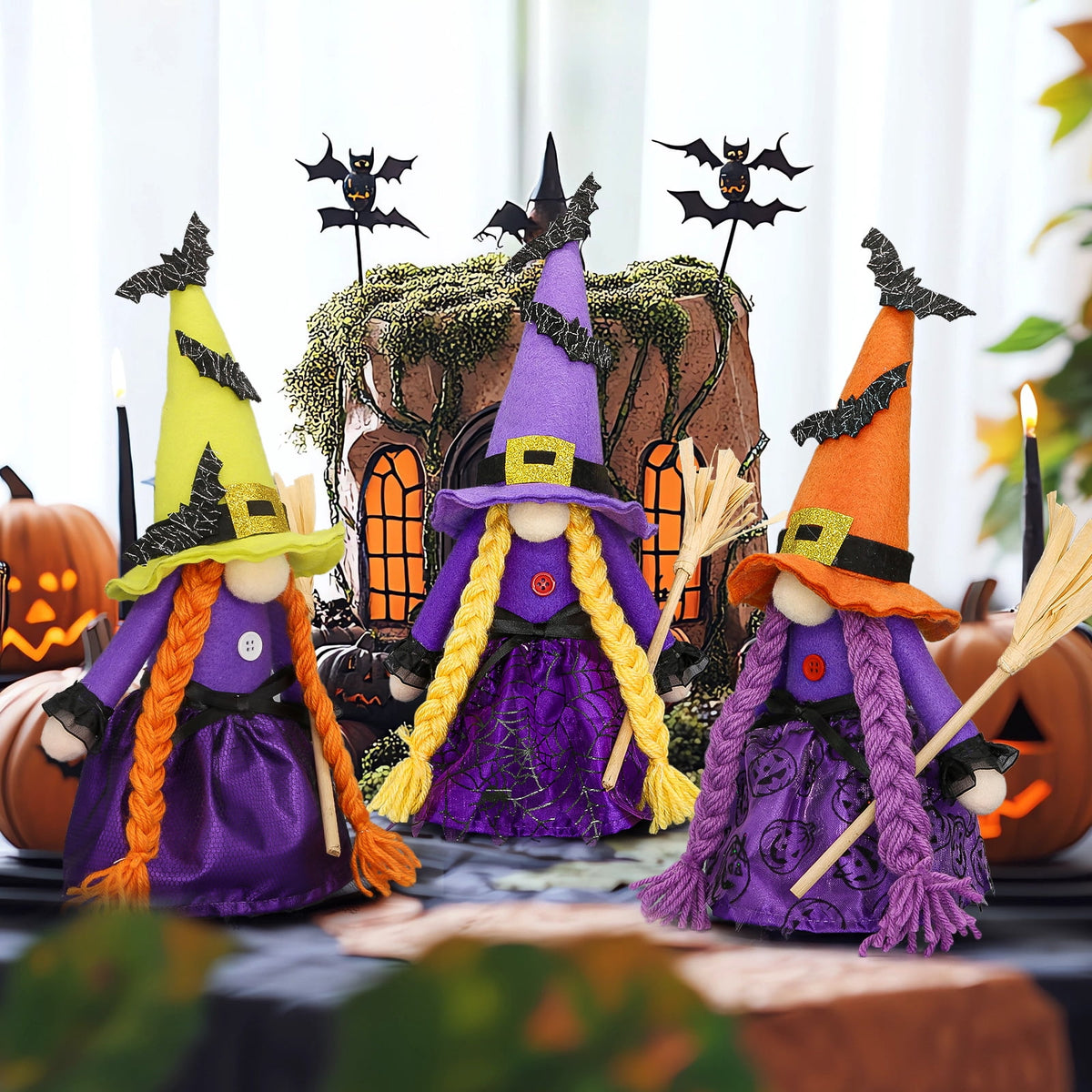 Molumo Halloween Gnomes Decorations Indoor, 3 Packs Handmade Cute Witch Hocus Pocus Halloween Decorations for Home, Office, Party, Funny Halloween Gifts