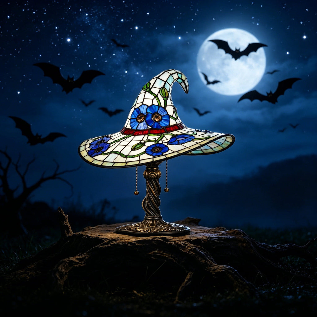 Clearance Halloween Table Lamp Decorations, Witch Hat Lamp Gifts - Handcrafted Retro Resin Witch Lamp, USB Powered Gothic Wizard Hats Night Light, Home Decor Accent Lamps for Bedroom