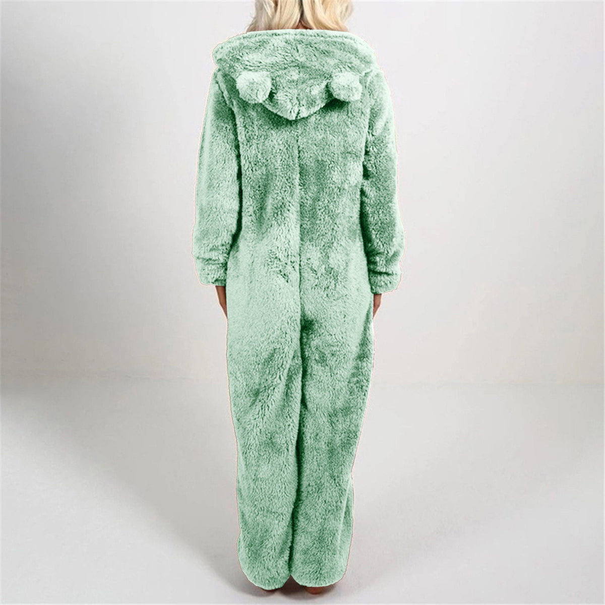 QATAINLAV Sherpa Fleece Jumpsuit for Women Winter Warm Fuzzy Onesie Pajamas Cute Cat Hooded Romper Casual Zip Up Overalls Sleepwear Black XL