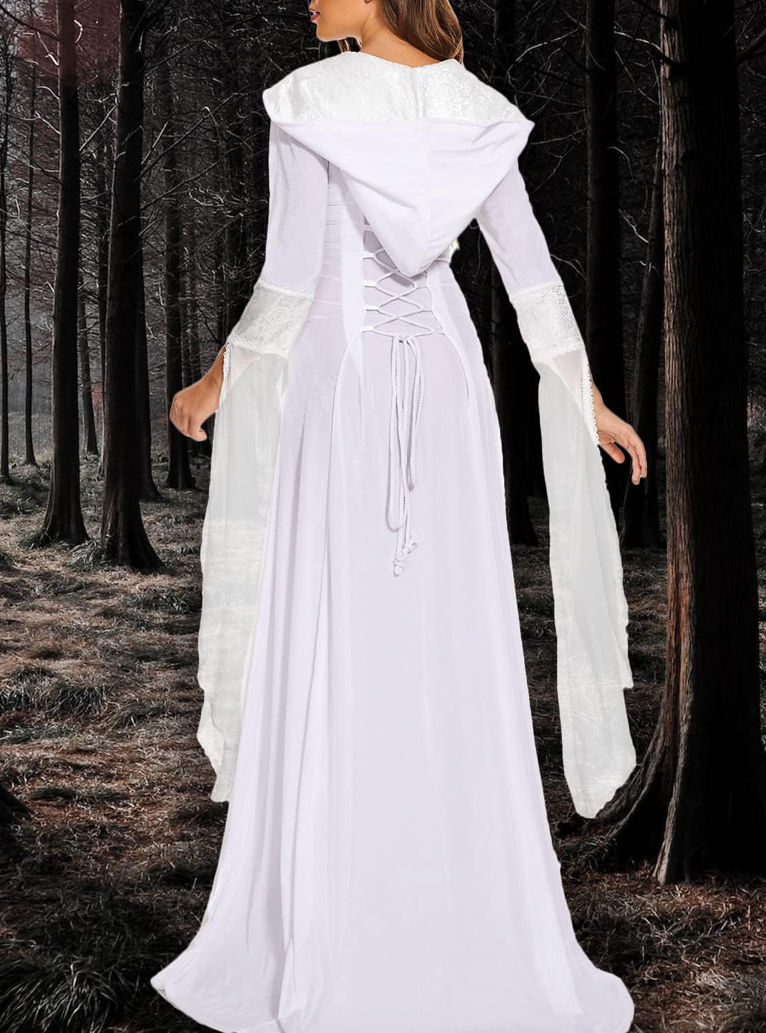 Halloween Witch Costume Women, Deluxe Witch Dress Costume, Vintage Embroidered Renaissance Gothic Hooded Vampire Gown Dress Cosplay Costumes Red S