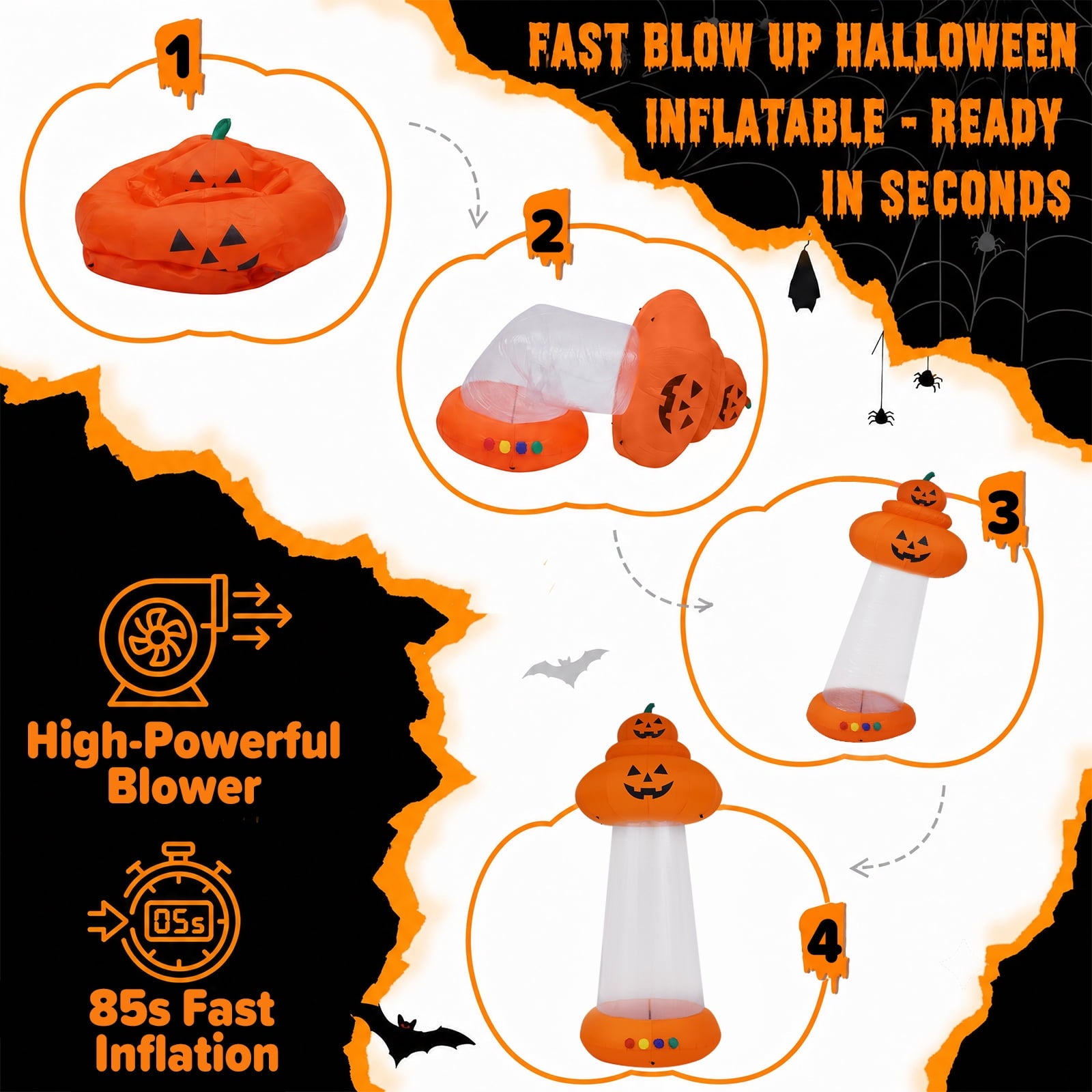 BSHAPPLUS® 9 FT Halloween Pumpkin UFO Inflatable,Walk-in Inflatable Yard Decor with Levitating Cow,Built-in LED Lights,Outdoor Blow up Decor for Lawn Garden Party,19.7ft Extra-Long Power Cord