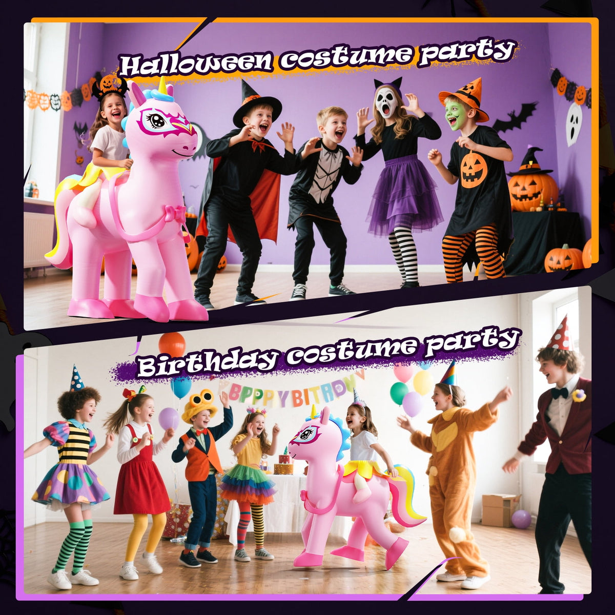 Wonderstone Kids Inflatable Costume, Riding-on Unicorns Blow-up Costume with LED Lights, Funny Halloween and Thanksgiving Party Costume for Girls Aged 6–10