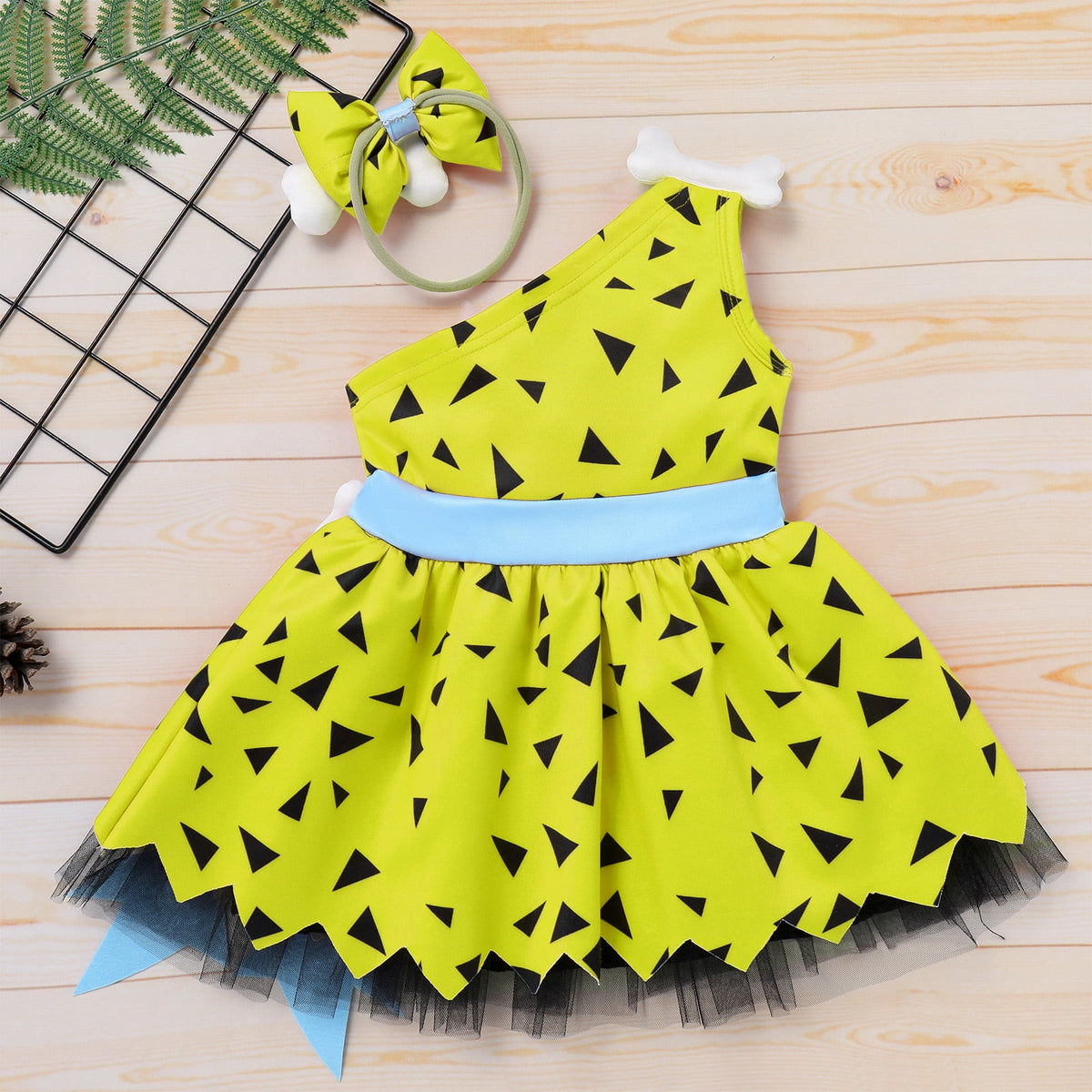Kids Baby Bam Bam Costume Flintstone Costume Caveman Cavegirl Historical Stone Age Themed Birthday Outfit for Girls Boys Halloween Cosplay Dress Up Photo Shoot 2-3 Years Girl - Orange