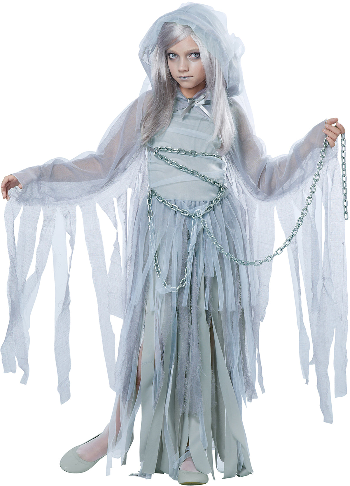 California Costume Collections Haunting Beauty Ghost Girl's Halloween Fancy-Dress Costume with Shrug Hood including Chains for Child, M