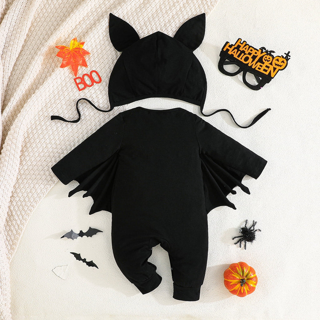 WIBACKER Baby Girl Boy Skeleton Jumpsuit Ear Hat 2PCS Outfit 3 Months-3 Years Infant Toddler Halloween Bats Costumes with Wings Cosplay Clothes