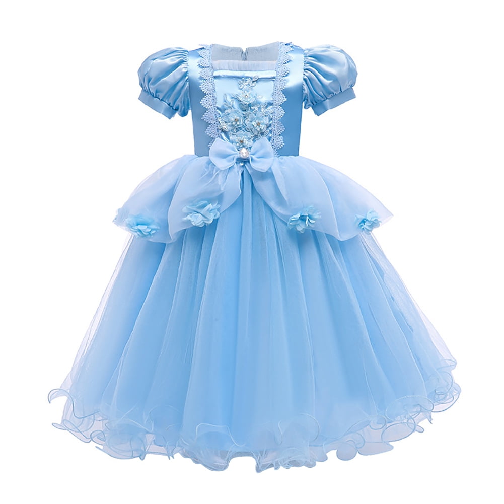 IBTOM CASTLE Little Girls Princess Halloween Cosplay Outfits for Kids Party Fancy Dress up Long Evening Gown 4-5 Years Cinderella Blue