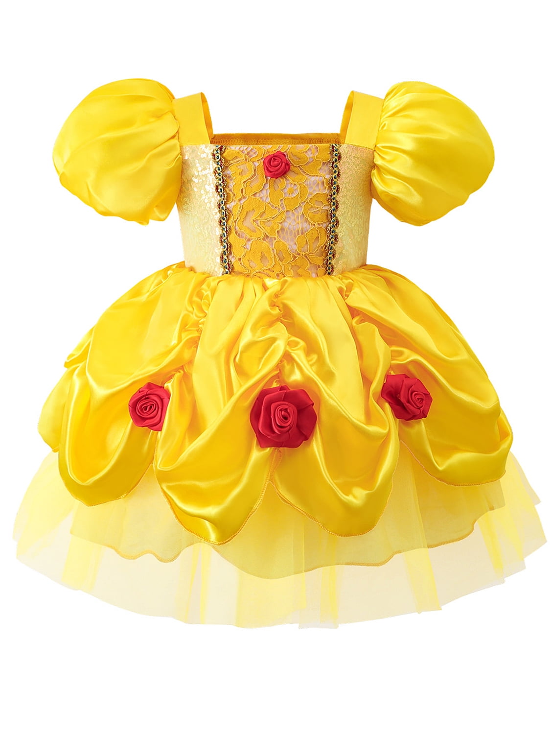 WIBACKER Infant Baby Girl Princess Dress Toddler Yellow Ball Gown Fancy Costume for Birthday Halloween Christmas Party