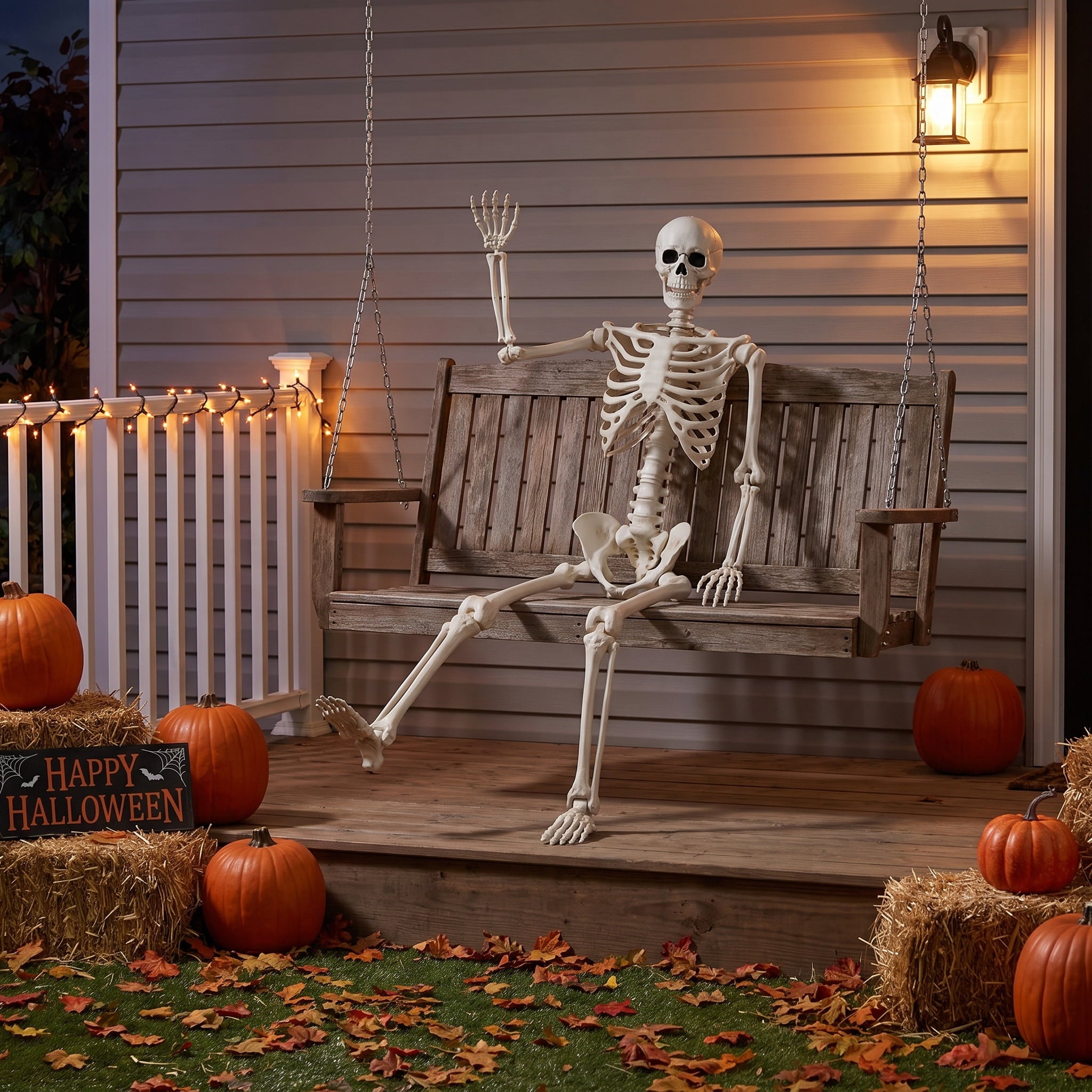 Hanging Posable Skeleton Decoration, White, 5', Halloween by Way To Celebrate