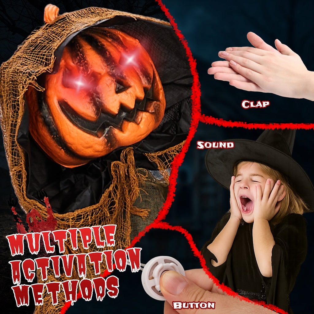 Ktaxon 6ft Pumpkin Man Animated Animatronic Decoration Creepy Halloween w/ Classic Cape Creepy Cloaked Jack-o'-Lantern for Porch & Yard