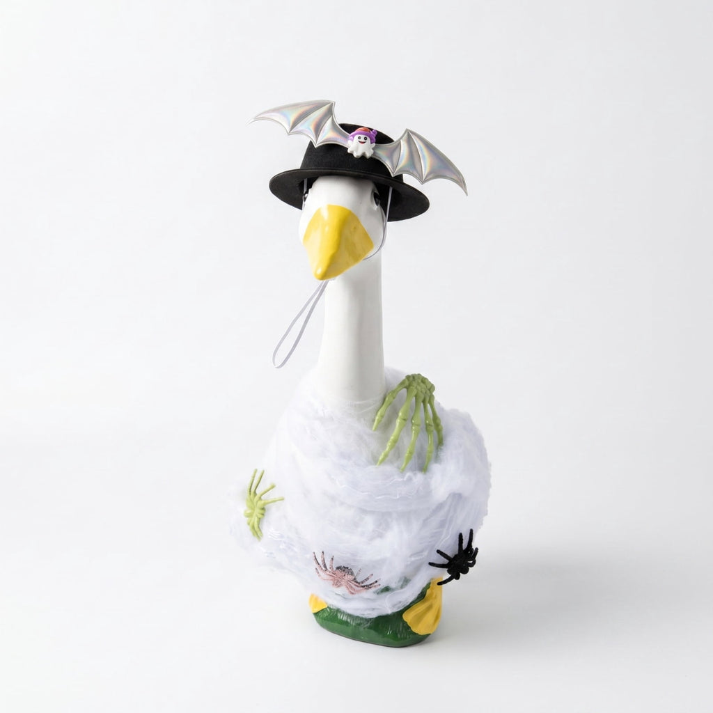 Bat Witch Hat Spiderweb Halloween Goose Clothes Fit 17/23In Cement Plastic Lawn Goose, Stylish Full Set for Outdoor Yard Patio Garden Seasonal Halloween Home Ornamental Arrangement