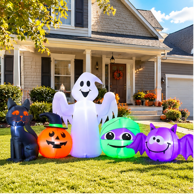 9.5 FT Halloween Inflatable Decorations: Pumpkin, Cat, Ghost, Mummies, Bats, Blow up Yard Decor Built-in LEDs, Inflatable Pumpkin for Outside, Yard, Party, Porch, Lawn