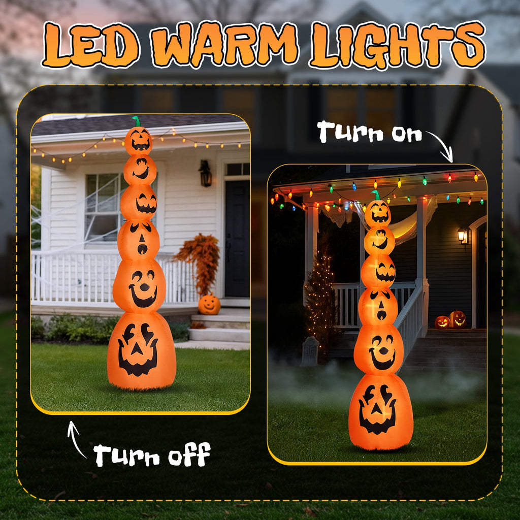 8FT Long Halloween Inflatables Pumpkins Eyeball Candy Outdoor Decorations, Blow Up Yard Decoration with Built-in LEDs Lighted for Lawn Garden Outside Indoor Decor