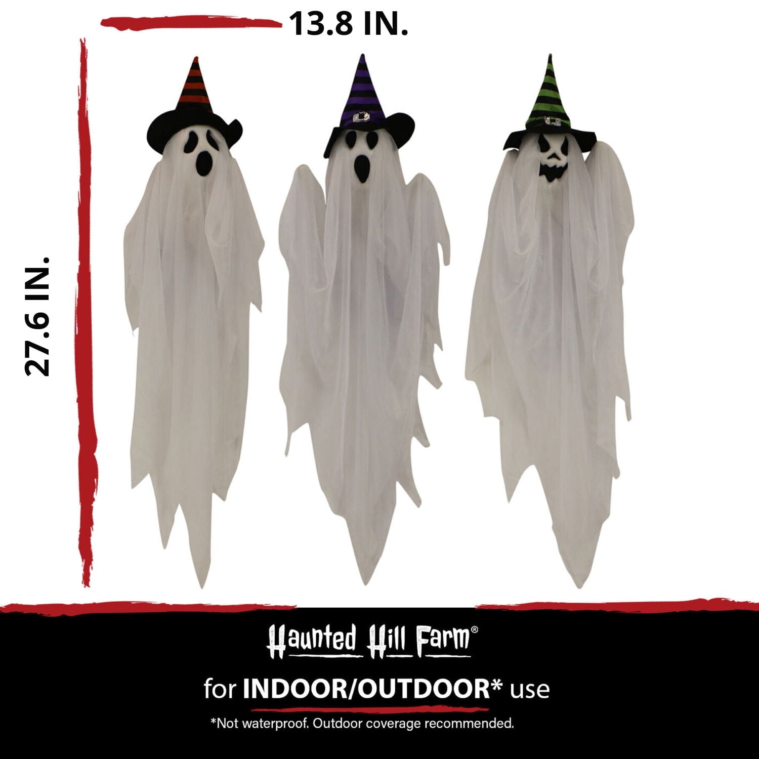 Haunted Hill Farm Set of 3 Hanging Ghosts, Indoor/Outdoor Halloween Decoration, HHGHST-8H