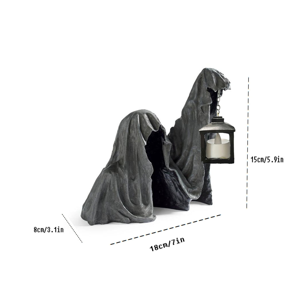 Fridja Hell's Messenger with Lantern, The Ghost Looking for Light Realistic Resin Ghost Sculpture for Halloween Home Garden Decoration Halloween Decorations