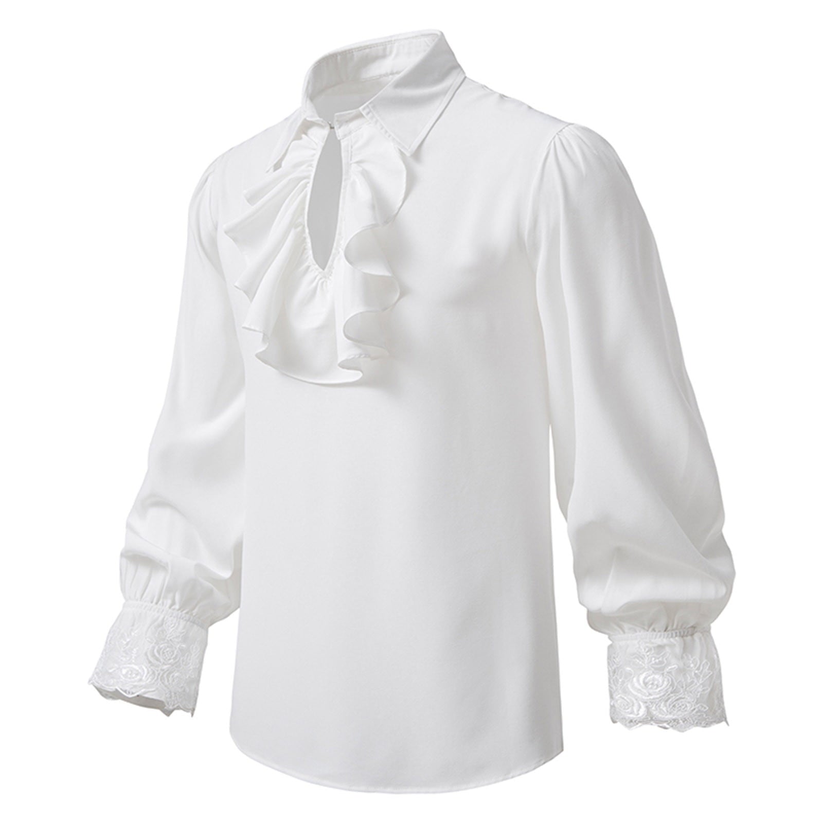 Men LYXSSBYX Mens Shirts Long Sleeve Pullover Stand Collar Ruffled Renaissance Shirt Steampunk Trumpet Sleeve Top